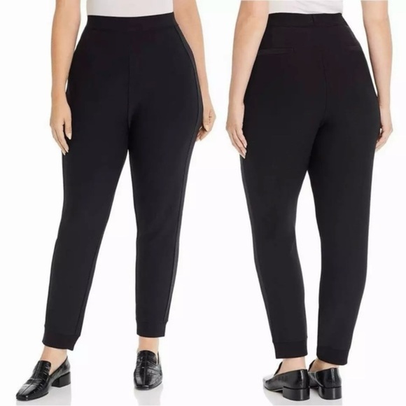 Lysse Claudia Crepe Jogger Pants Black Faux Leather Side Stripe - Picture 1 of 8